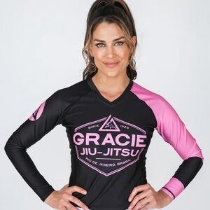 Gracie Women Black Pink RankLong-Sleeve Rash Guard Jiu-Jitsu MMA Athletic Top XS